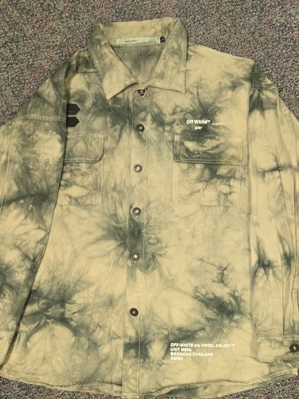 Off-White Olive Green Tie-Dye Button Shirt Jacket